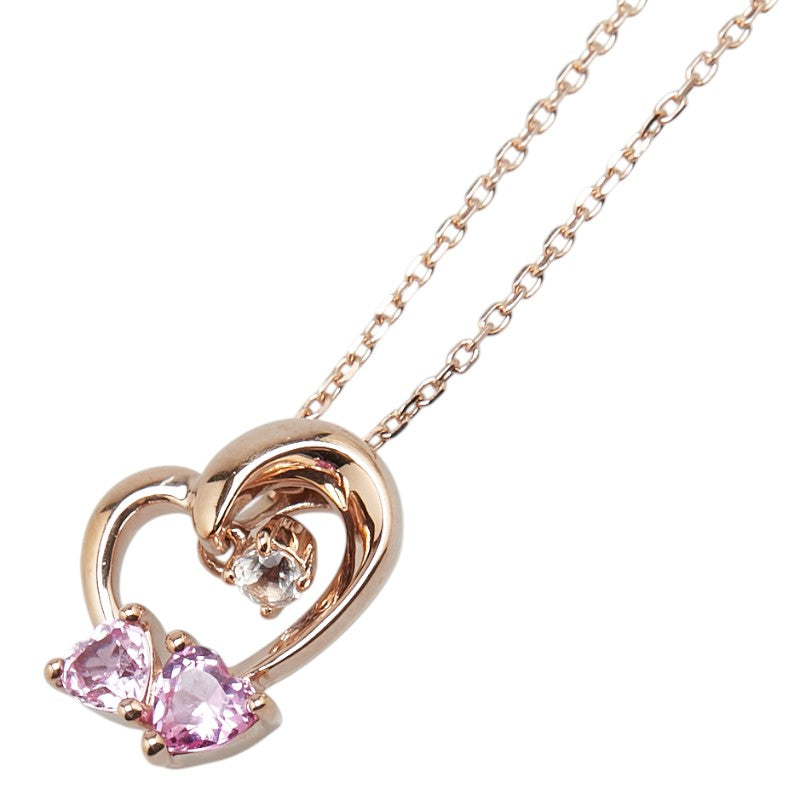 ヨンドシー K10PG ピンクゴールド 合成サファイア トパーズ ハート モチーフ ペンダントネックレス レディース 4℃ 【中古】
