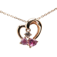 ヨンドシー K10PG ピンクゴールド 合成サファイア トパーズ ハート モチーフ ペンダントネックレス レディース 4℃ 【中古】