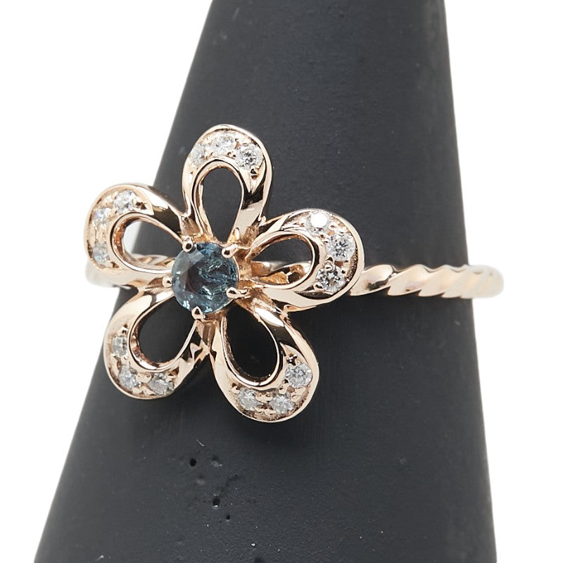 K18PG ピンクゴールド アレキサンドライト0.14ct ダイヤ0.14ct 花 フラワー モチーフ リング 指輪 レディース 10号 【中古】