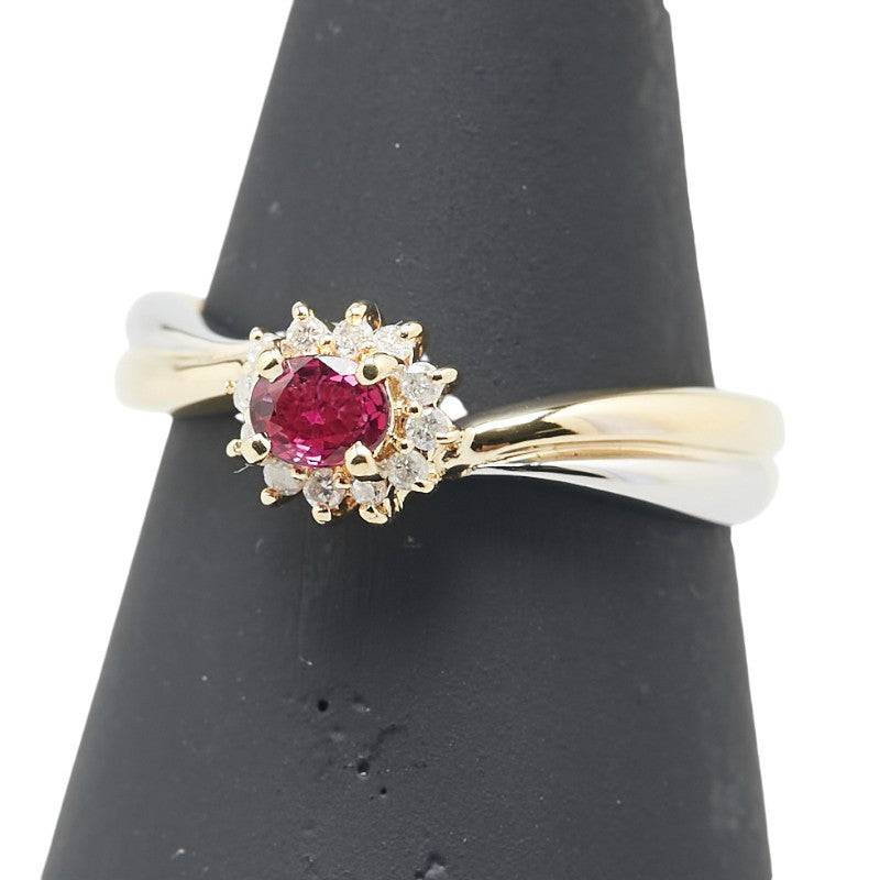 K18YG イエローゴールド Pt900 プラチナ コンビ ルビー0.23ct ダイヤ0.07ct リング 指輪 レディース 11.5号 【中古】