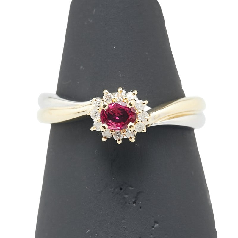K18YG イエローゴールド Pt900 プラチナ コンビ ルビー0.23ct ダイヤ0.07ct リング 指輪 レディース 11.5号 【中古】