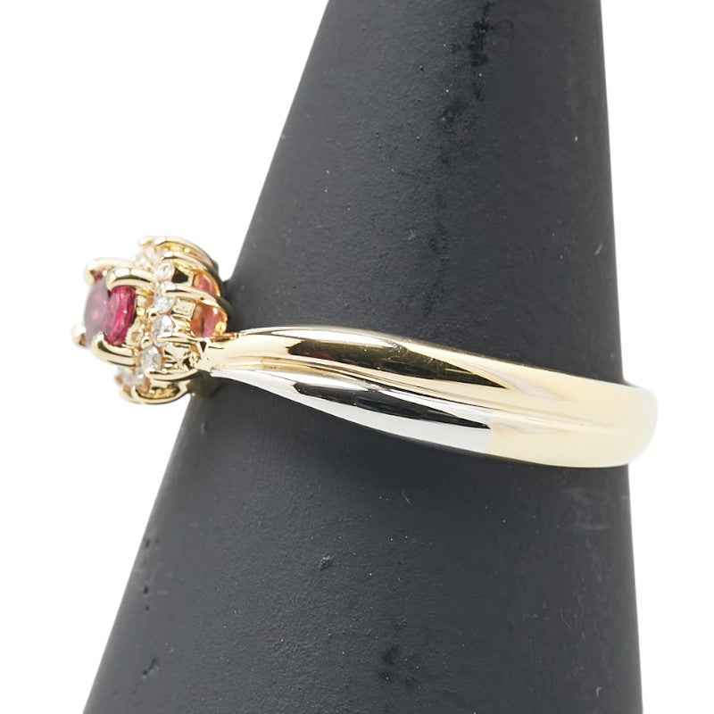 K18YG イエローゴールド Pt900 プラチナ コンビ ルビー0.23ct ダイヤ0.07ct リング 指輪 レディース 11.5号 【中古】