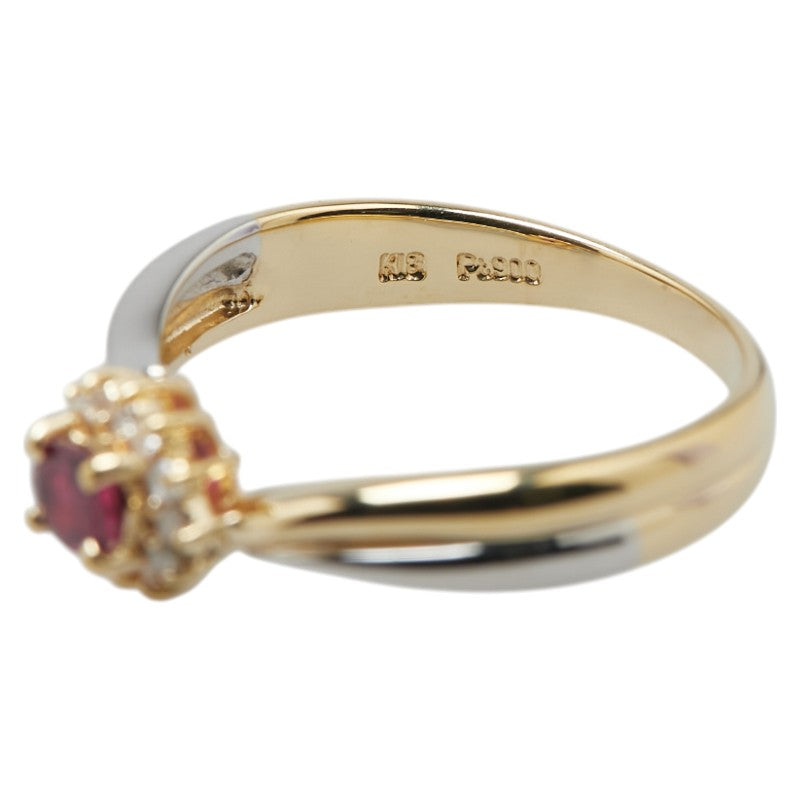 K18YG イエローゴールド Pt900 プラチナ コンビ ルビー0.23ct ダイヤ0.07ct リング 指輪 レディース 11.5号 【中古】