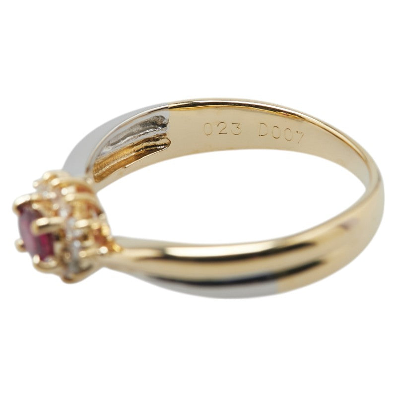 K18YG イエローゴールド Pt900 プラチナ コンビ ルビー0.23ct ダイヤ0.07ct リング 指輪 レディース 11.5号 【中古】