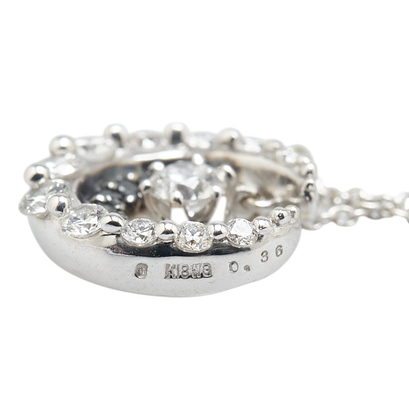 K18WG ホワイトゴールド ダイヤ0.36ct ムーン 三日月 モチーフ ペンダントネックレス レディース 【中古】