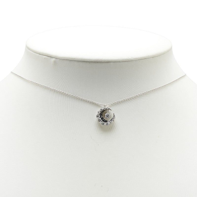 K18WG ホワイトゴールド ダイヤ0.36ct ムーン 三日月 モチーフ ペンダントネックレス レディース 【中古】