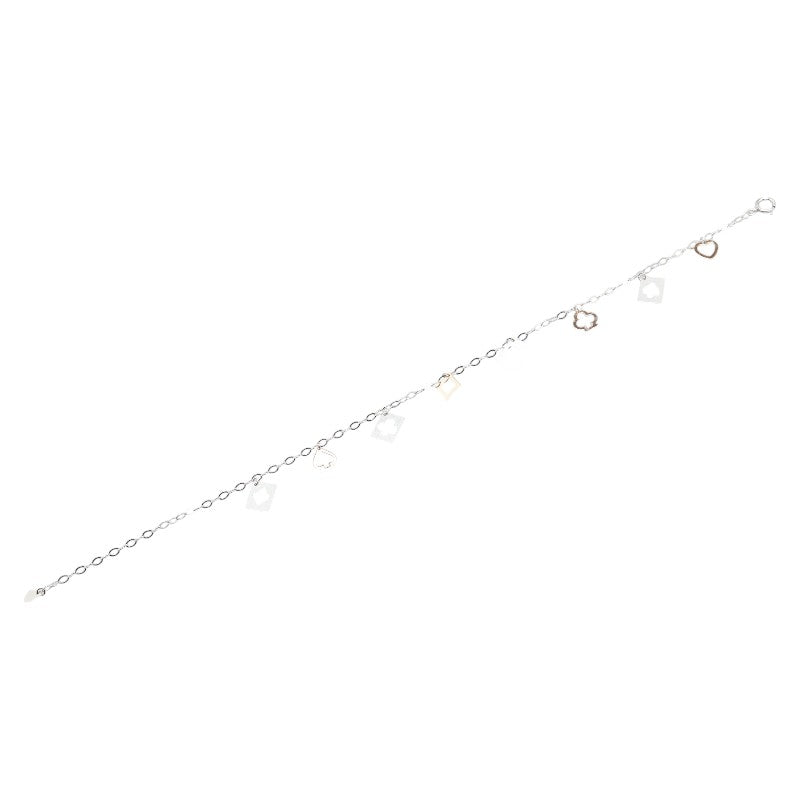 K18WG ホワイトゴールド ハート スペード クローバー ダイヤ モチーフ アンクレット アンクルブレスレット レディース 【中古】