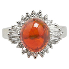 Pt900 プラチナ ファイアオパール2.50ct ダイヤ0.42ct カボションカット リング 指輪 レディース 7号 【中古】