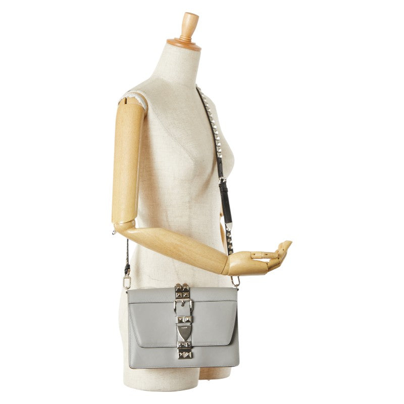 プラダ スタッズ 斜め掛け ショルダーバッグ グレー レザー レディース PRADA 【中古】