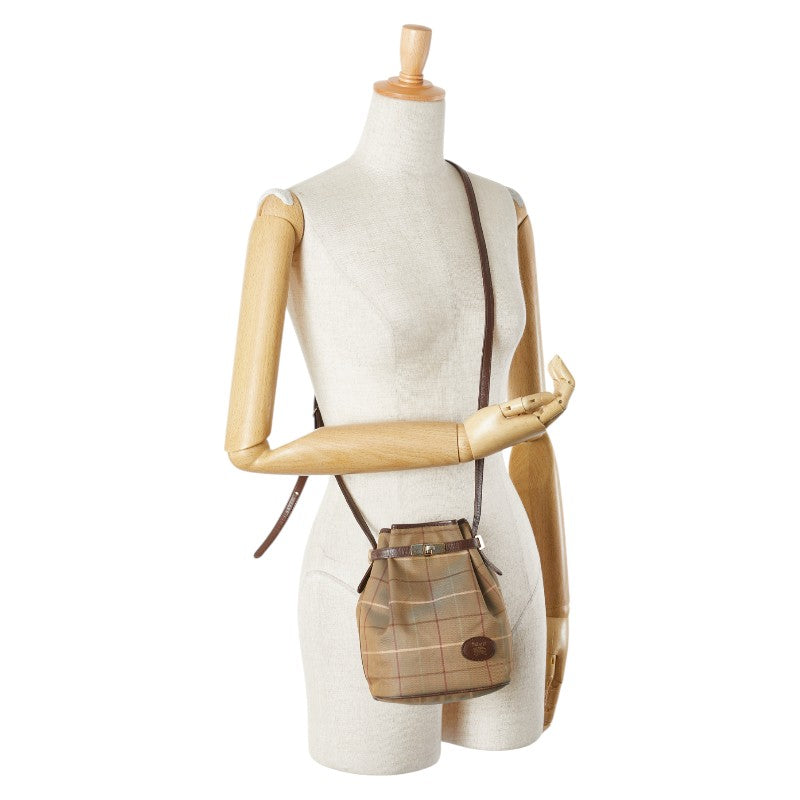 バーバリー チェック 斜め掛け ショルダーバッグ カーキ ブラウン キャンバス レザー レディース BURBERRY 【中古】