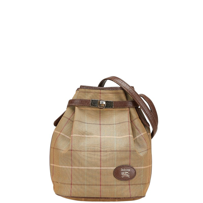 バーバリー チェック 斜め掛け ショルダーバッグ カーキ ブラウン キャンバス レザー レディース BURBERRY 【中古】