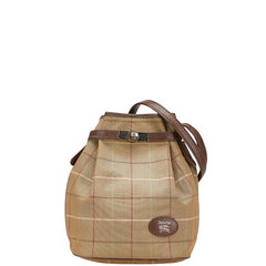バーバリー チェック 斜め掛け ショルダーバッグ カーキ ブラウン キャンバス レザー レディース BURBERRY 【中古】