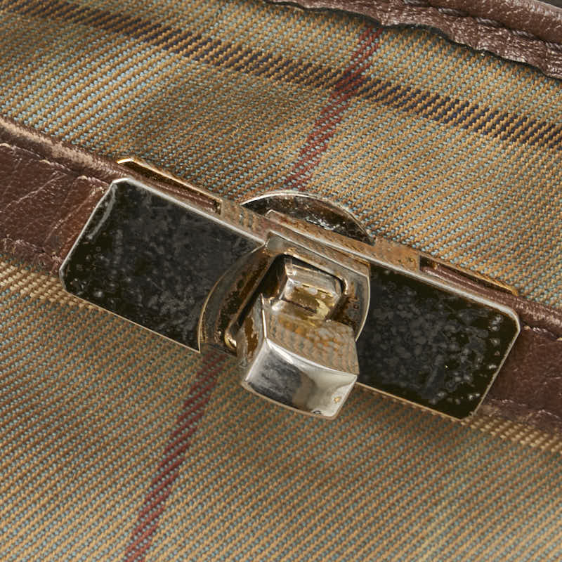 バーバリー チェック 斜め掛け ショルダーバッグ カーキ ブラウン キャンバス レザー レディース BURBERRY 【中古】