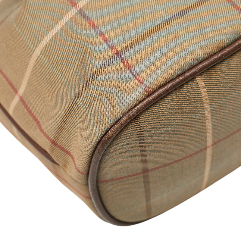 バーバリー チェック 斜め掛け ショルダーバッグ カーキ ブラウン キャンバス レザー レディース BURBERRY 【中古】