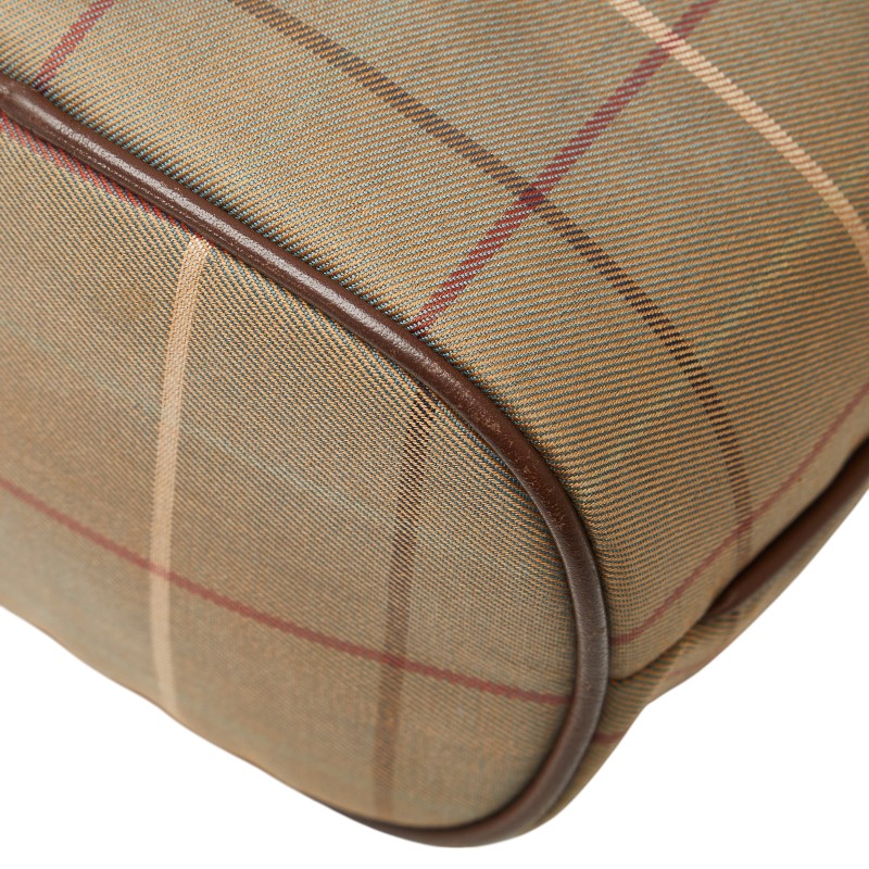 バーバリー チェック 斜め掛け ショルダーバッグ カーキ ブラウン キャンバス レザー レディース BURBERRY 【中古】