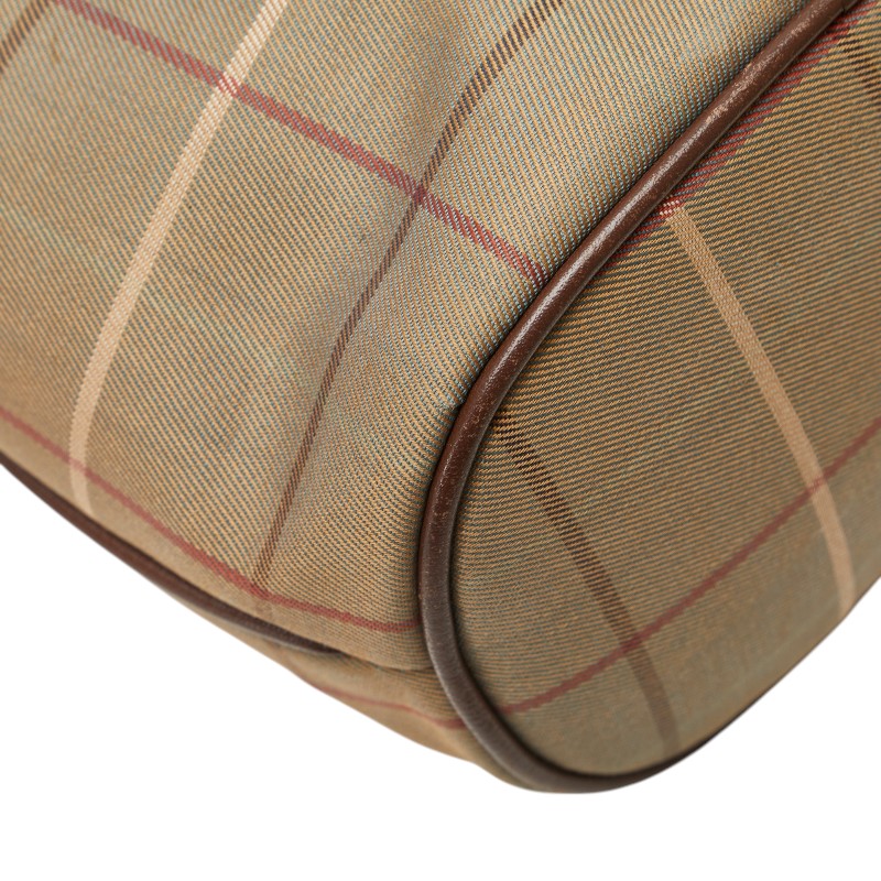 バーバリー チェック 斜め掛け ショルダーバッグ カーキ ブラウン キャンバス レザー レディース BURBERRY 【中古】