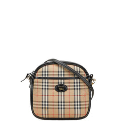 バーバリー ノバチェック シャドーホース ショルダーバッグ ベージュ ブラック キャンバス レザー レディース BURBERRY 【中古】