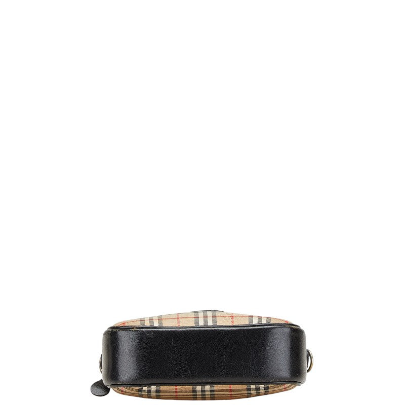 バーバリー ノバチェック シャドーホース ショルダーバッグ ベージュ ブラック キャンバス レザー レディース BURBERRY 【中古】