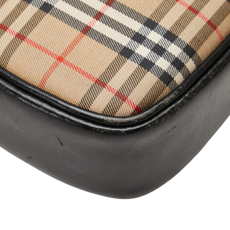 バーバリー ノバチェック シャドーホース ショルダーバッグ ベージュ ブラック キャンバス レザー レディース BURBERRY 【中古】