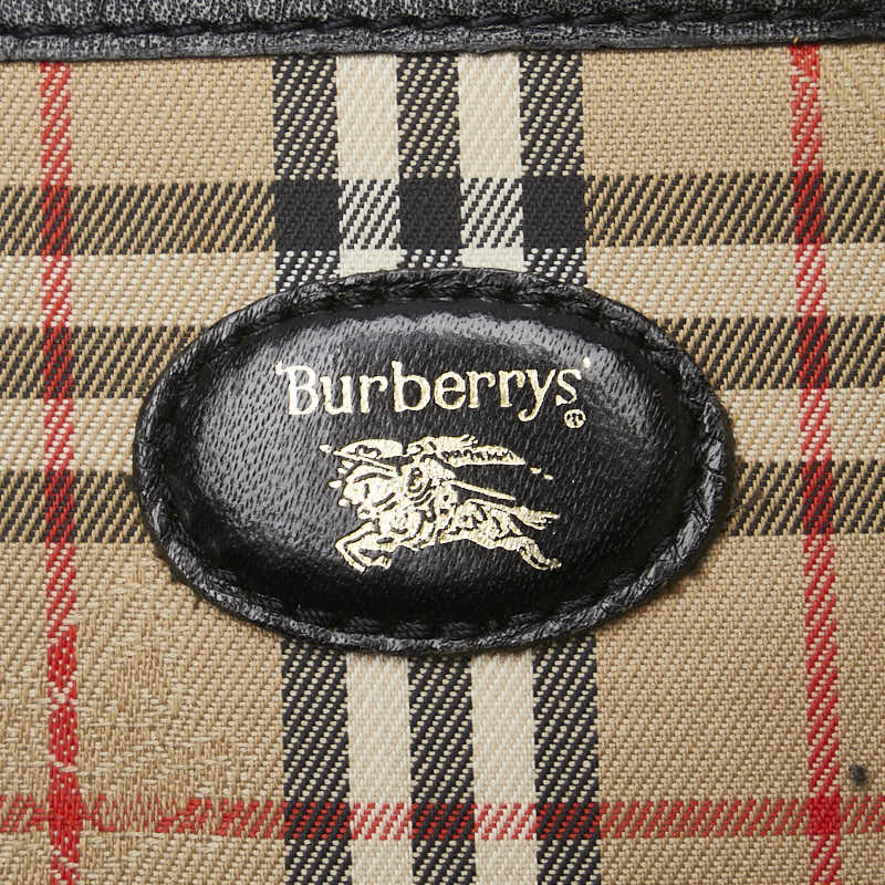 バーバリー ノバチェック シャドーホース ショルダーバッグ ベージュ ブラック キャンバス レザー レディース BURBERRY 【中古】