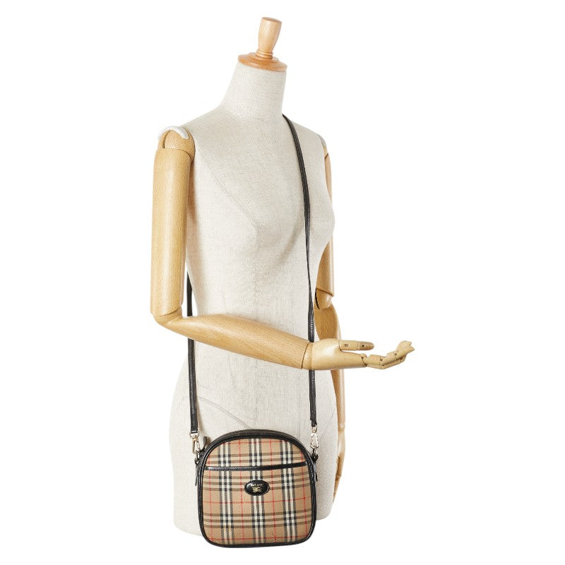 バーバリー ノバチェック シャドーホース ショルダーバッグ ベージュ ブラック キャンバス レザー レディース BURBERRY 【中古】