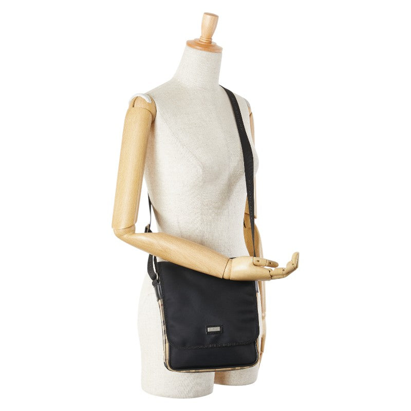 バーバリー ノバチェック ショルダーバッグ ブラック ベージュ ナイロン レザー レディース BURBERRY 【中古】