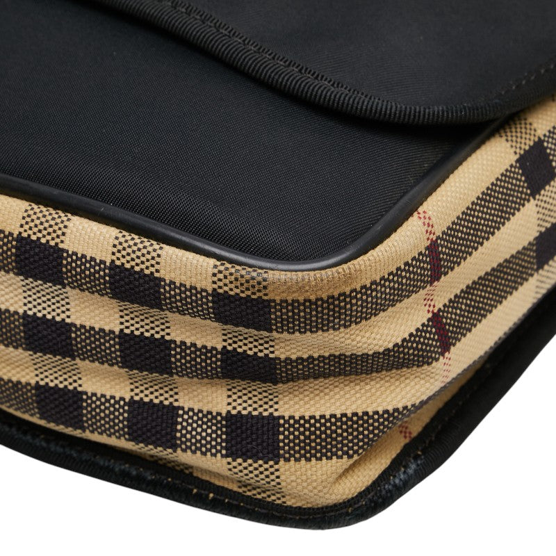 バーバリー ノバチェック ショルダーバッグ ブラック ベージュ ナイロン レザー レディース BURBERRY 【中古】