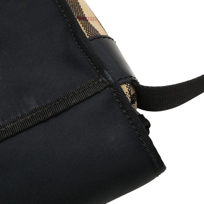 バーバリー ノバチェック ショルダーバッグ ブラック ベージュ ナイロン レザー レディース BURBERRY 【中古】