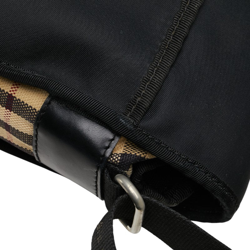 バーバリー ノバチェック ショルダーバッグ ブラック ベージュ ナイロン レザー レディース BURBERRY 【中古】