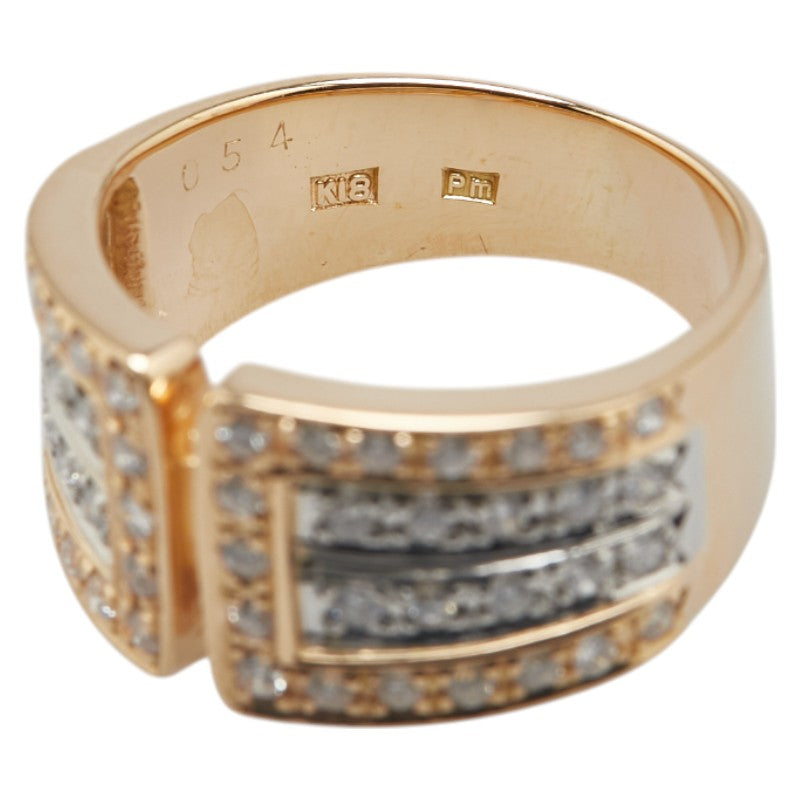 K18YG イエローゴールド Pt900 プラチナ コンビ ダイヤ0.54ct リング 指輪 レディース 10.5号 【中古】