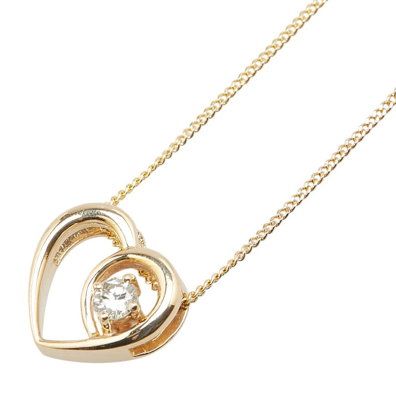 K18YG イエローゴールド ダイヤ0.11ct ハート モチーフ ペンダントネックレス レディース 【中古】