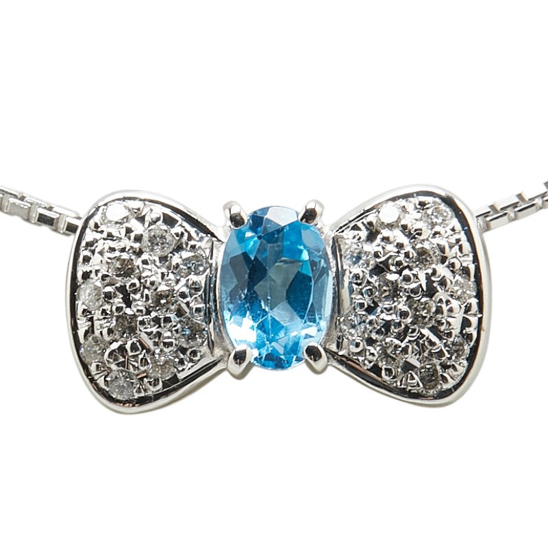 K18WG ホワイトゴールド ダイヤ0.16ct リボン モチーフ ネックレス レディース 【中古】