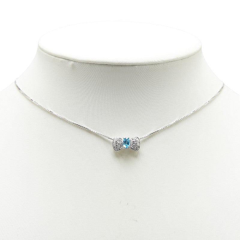 K18WG ホワイトゴールド ダイヤ0.16ct リボン モチーフ ネックレス レディース 【中古】