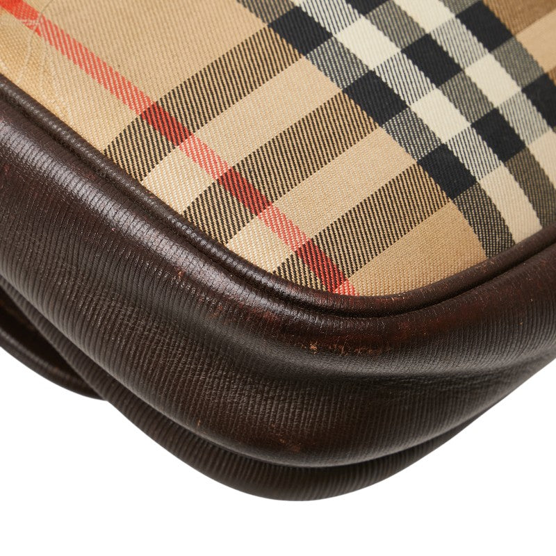 バーバリー ノバチェック シャドーホース ショルダーバッグ ベージュ ブラウン キャンバス レザー レディース BURBERRY 【中古】