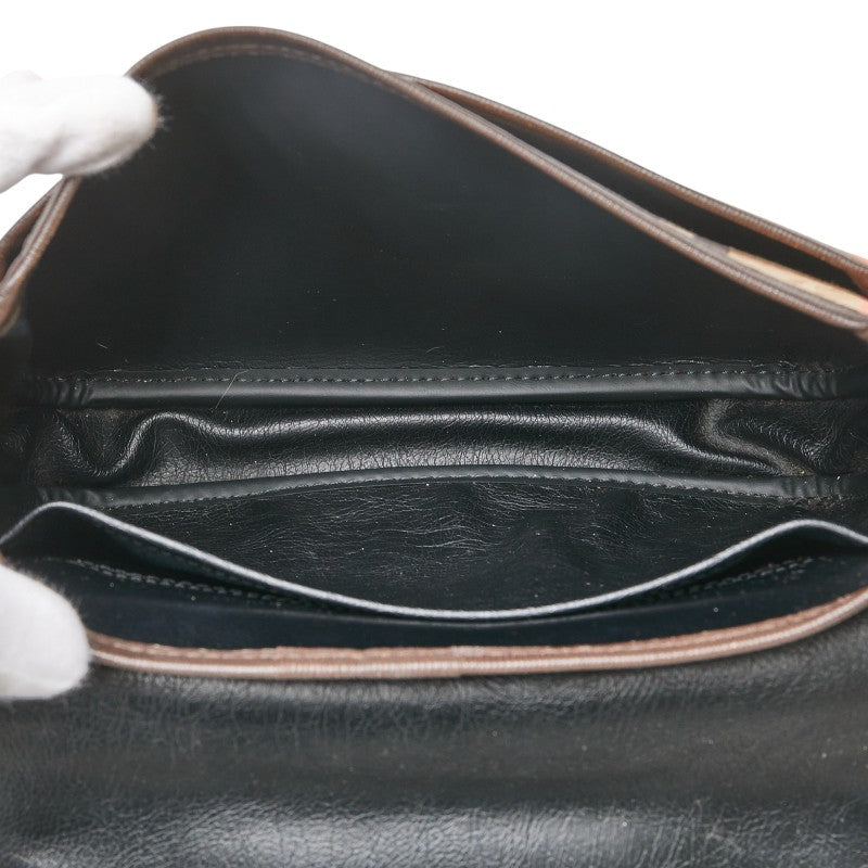 バーバリー ノバチェック シャドーホース ショルダーバッグ ベージュ ブラウン キャンバス レザー レディース BURBERRY 【中古】