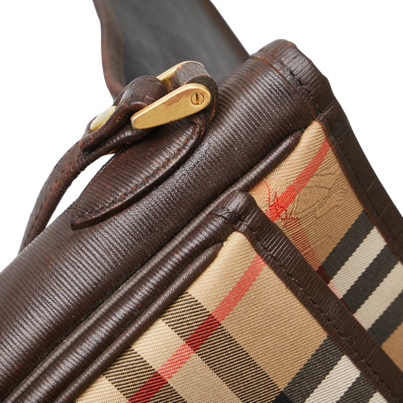 バーバリー ノバチェック シャドーホース ショルダーバッグ ベージュ ブラウン キャンバス レザー レディース BURBERRY 【中古】