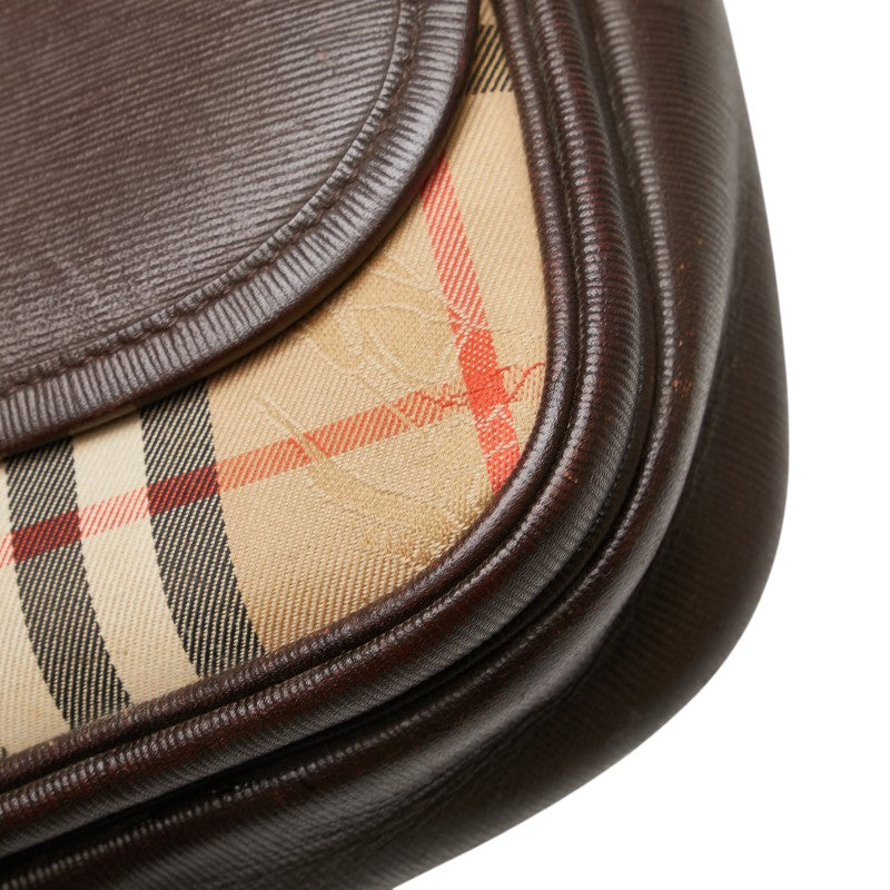 バーバリー ノバチェック シャドーホース ショルダーバッグ ベージュ ブラウン キャンバス レザー レディース BURBERRY 【中古】