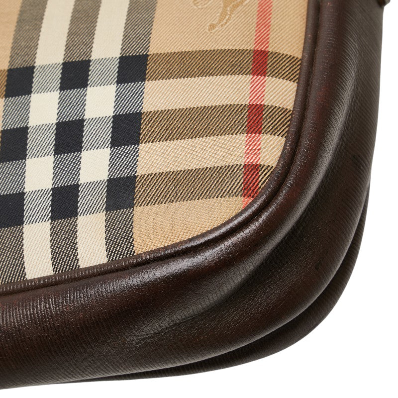 バーバリー ノバチェック シャドーホース ショルダーバッグ ベージュ ブラウン キャンバス レザー レディース BURBERRY 【中古】