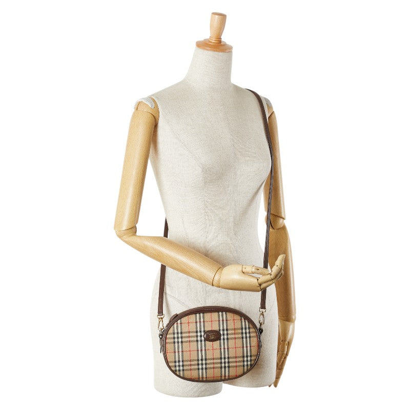 バーバリー ノバチェック シャドーホース ショルダーバッグ ベージュ ブラウン キャンバス レザー レディース BURBERRY 【中古】