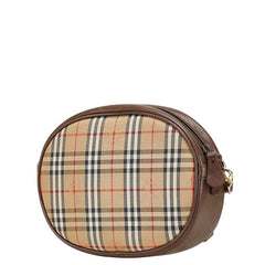 バーバリー ノバチェック シャドーホース ショルダーバッグ ベージュ ブラウン キャンバス レザー レディース BURBERRY 【中古】