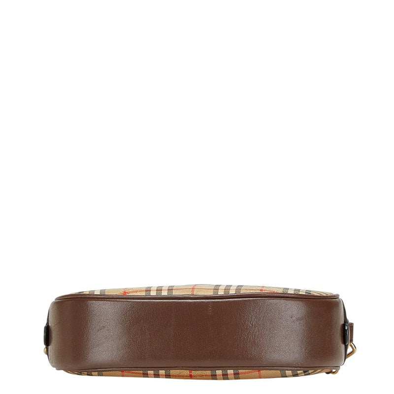 バーバリー ノバチェック シャドーホース ショルダーバッグ ベージュ ブラウン キャンバス レザー レディース BURBERRY 【中古】