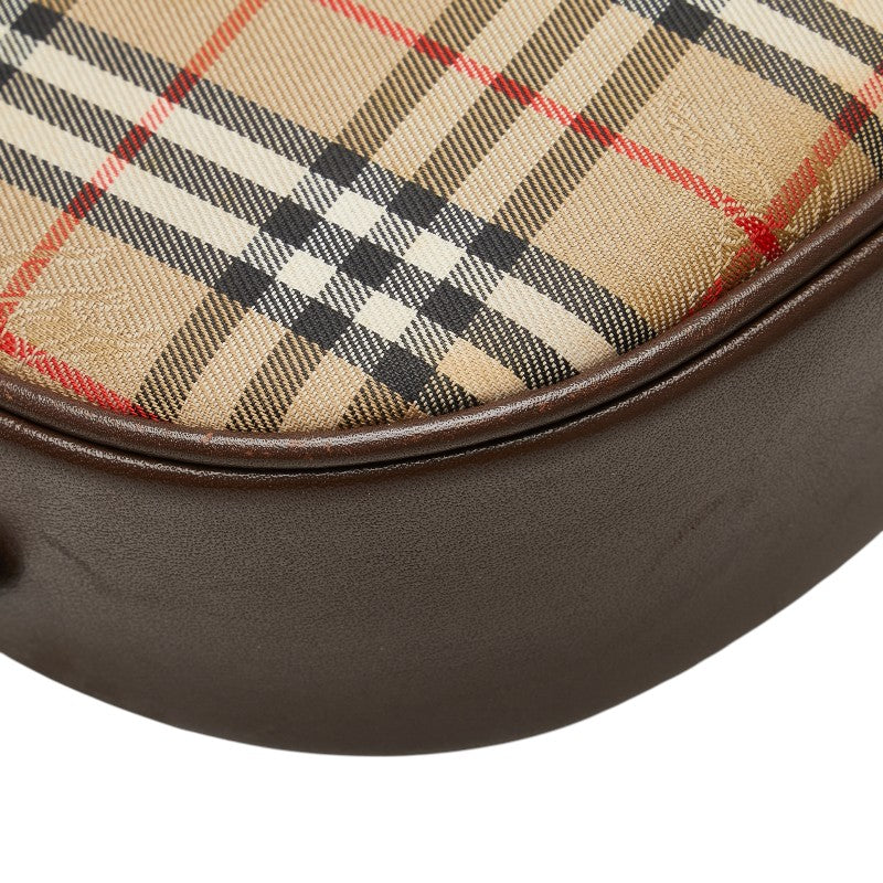バーバリー ノバチェック シャドーホース ショルダーバッグ ベージュ ブラウン キャンバス レザー レディース BURBERRY 【中古】