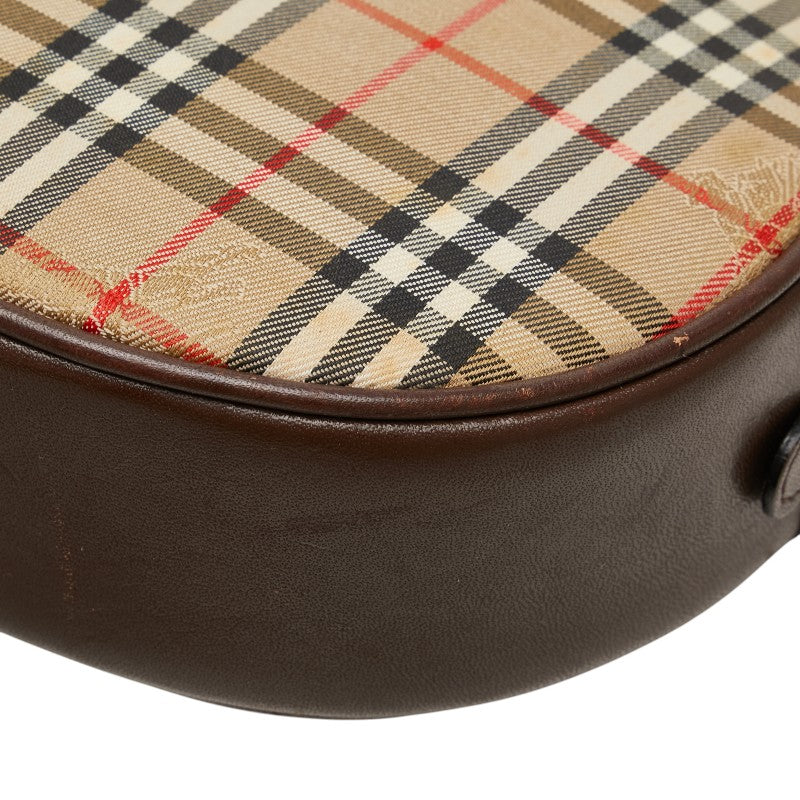 バーバリー ノバチェック シャドーホース ショルダーバッグ ベージュ ブラウン キャンバス レザー レディース BURBERRY 【中古】