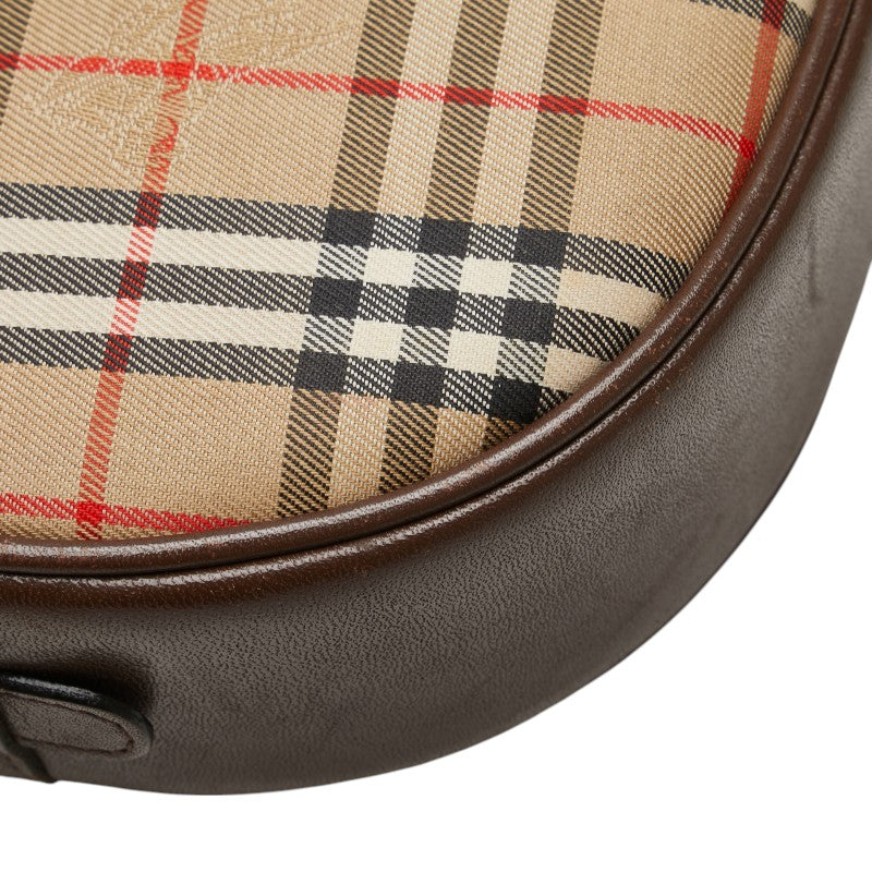 バーバリー ノバチェック シャドーホース ショルダーバッグ ベージュ ブラウン キャンバス レザー レディース BURBERRY 【中古】