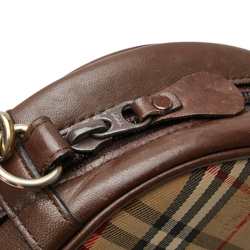 バーバリー ノバチェック シャドーホース ショルダーバッグ ベージュ ブラウン キャンバス レザー レディース BURBERRY 【中古】