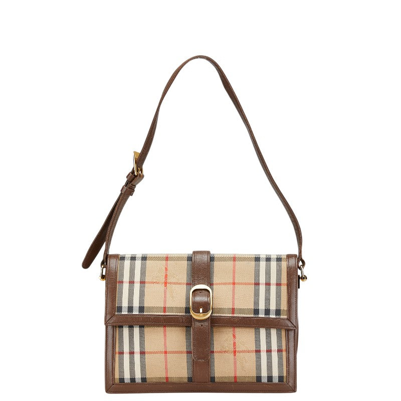 バーバリー ノバチェック シャドーホース ワンショルダーバッグ ベージュ ブラウン キャンバス レザー レディース BURBERRY 【中古】