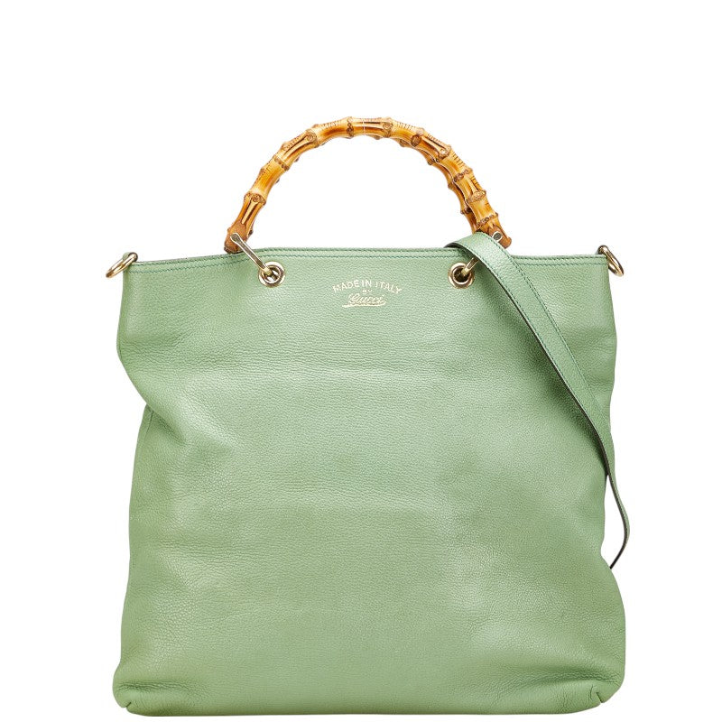 グッチ バンブー ハンドバッグ ショルダーバッグ 2WAY 323663 グリーン レザー レディース GUCCI 【中古】