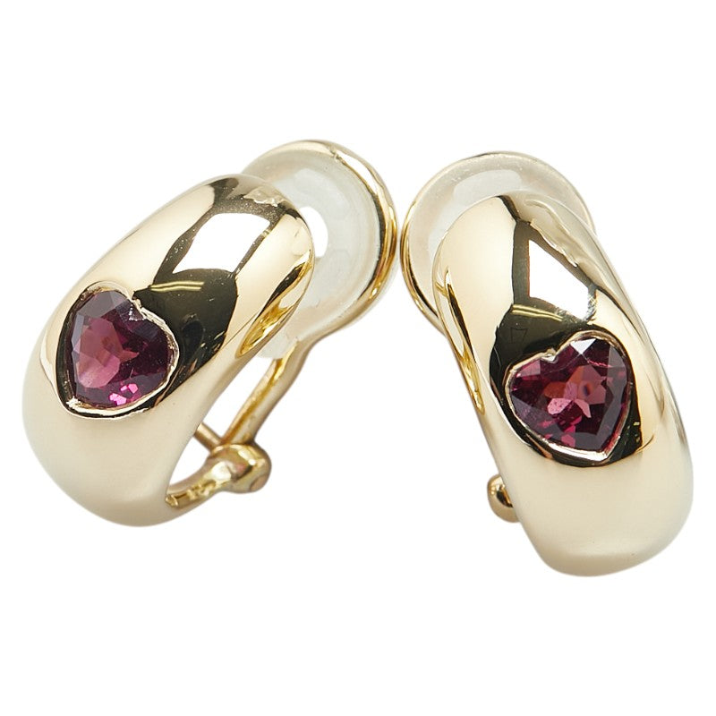 K18YG イエローゴールド ガーネット ハート モチーフ ピアス レディース 【中古】