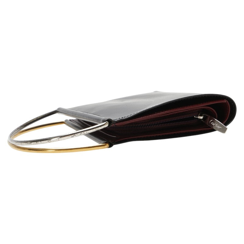 カルティエ トリニティ ハンドルウォレット ブラック ゴールド シルバー レザー レディース CARTIER 【中古】