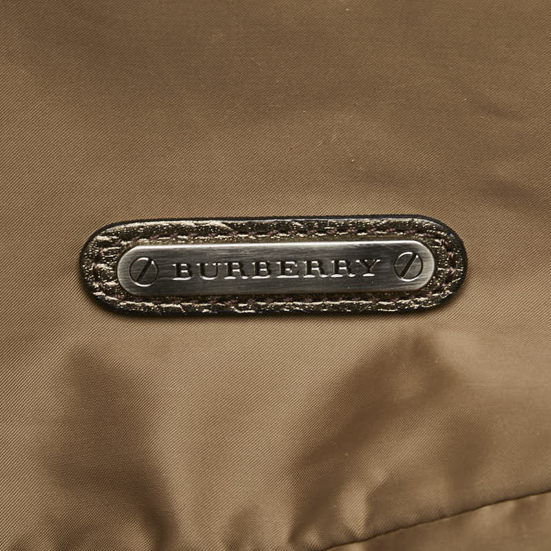 バーバリー ロゴプレート ショルダーバッグ ブラウン ナイロン レザー レディース BURBERRY 【中古】